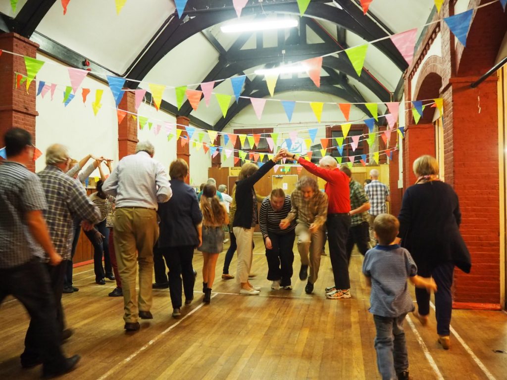 Image of inside of Morden Parish Hall with a Barn Dance happening